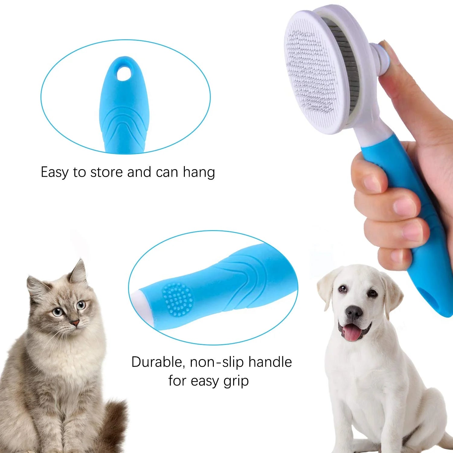 Professional Self-Cleaning Slicker Brush for Dogs and Cats - Effective Grooming Tool for Removing Loose Undercoat, Mats, and Tangled Hair with Integrated Flea Comb