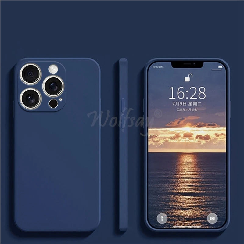 iPhone 16 Pro Max Liquid Silicone Case - Original Plain Rubber TPU Shockproof Protection Cover