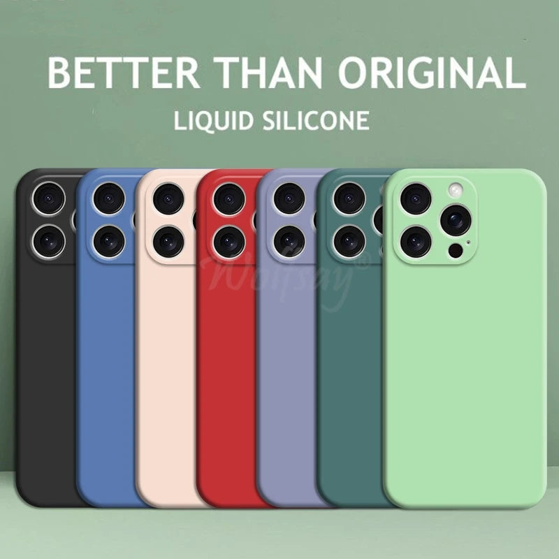 iPhone 16 Pro Max Liquid Silicone Case - Original Plain Rubber TPU Shockproof Protection Cover