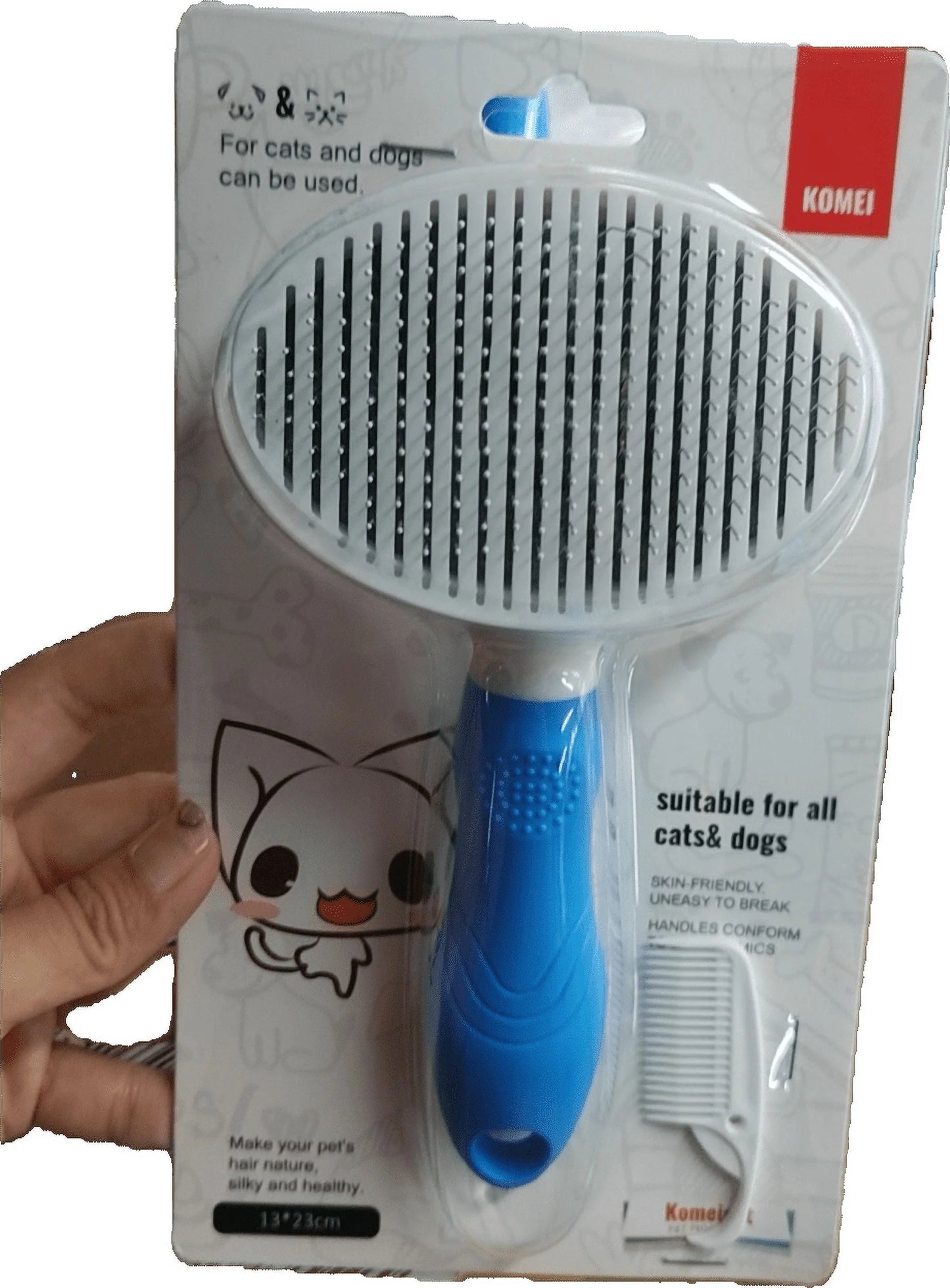 Professional Self-Cleaning Slicker Brush for Dogs and Cats - Effective Grooming Tool for Removing Loose Undercoat, Mats, and Tangled Hair with Integrated Flea Comb