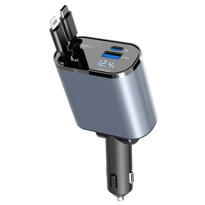 4-in-1 Retractable Fast Car Charger with 16 Ports and 120W USB Type-C Cable